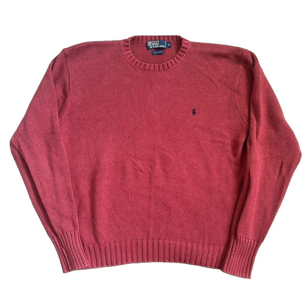 Vtg 90s Polo Ralph Lauren 100% Cotton Relax Fit Knit Crewneck Sweater Men M Red